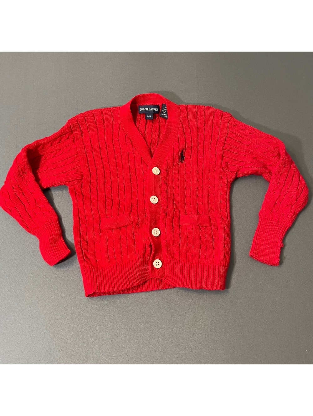 Ralph Lauren Red Cable Knit Cotton Cardigan Toddler Sweater L/XL (4T)